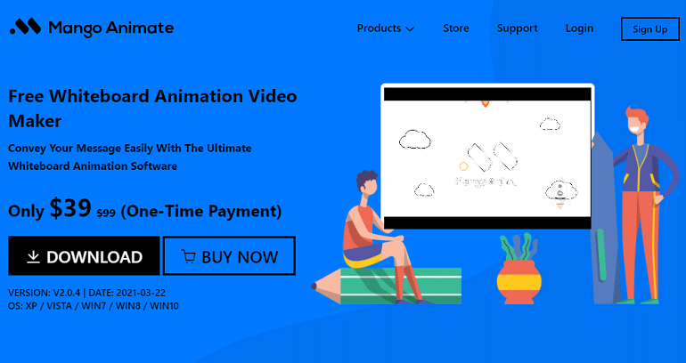Bezmaksas ar roku zīmētas animācijas programmatūra — Mango Animate Whiteboard Animation Maker