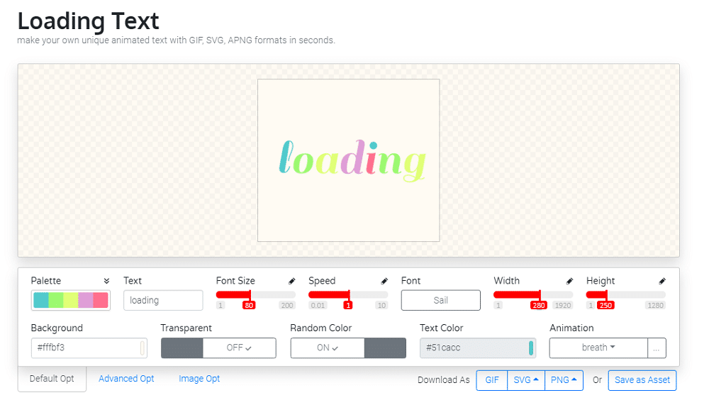 LOADING.IO יוצר GIF של טקסט מונפש