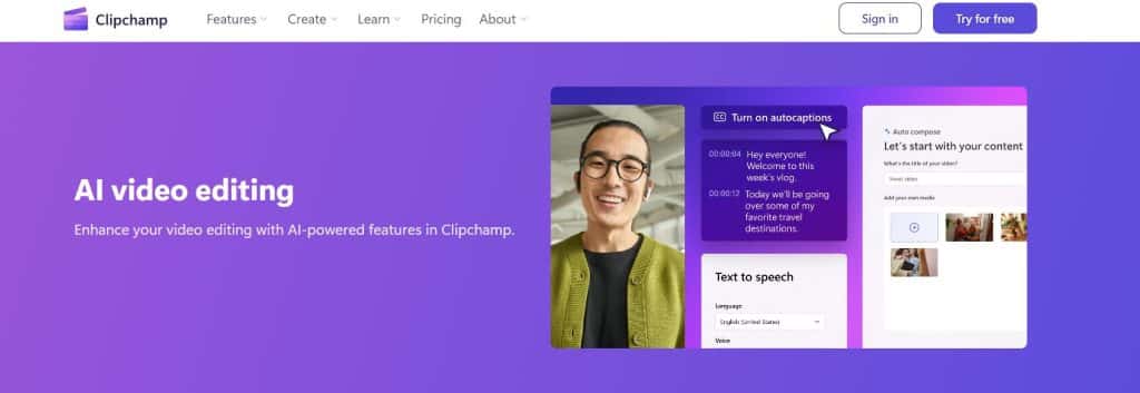 Видеоредактор на основе искусственного интеллекта Clipchamp