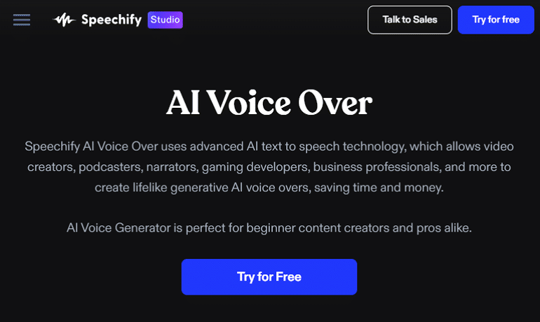 Kostenloser KI-Voice-Over-Generator Speechify