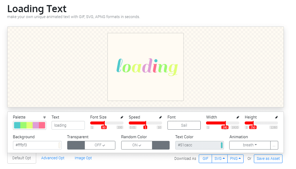 LOADING.IO generates animated text gif