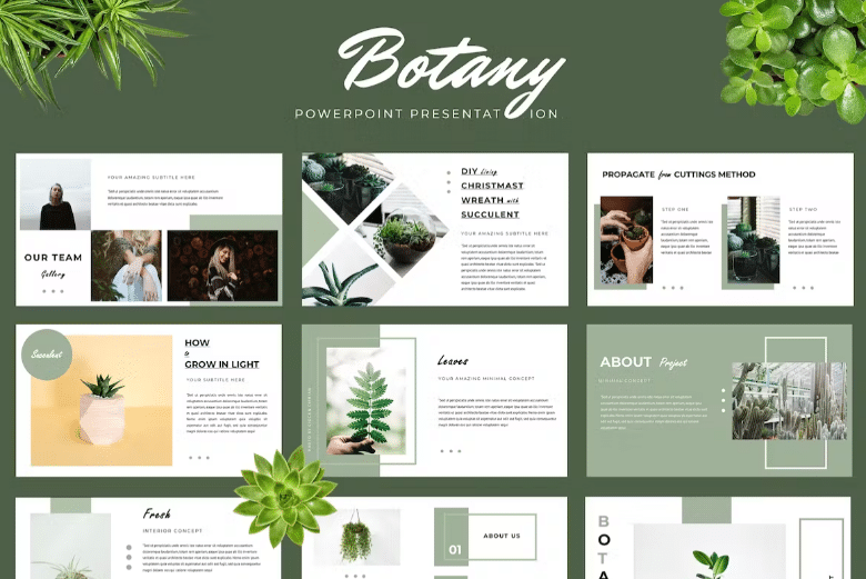 Botanik PowerPoint-præsentation til øko-temaer Interaktive PowerPoint-skabeloner