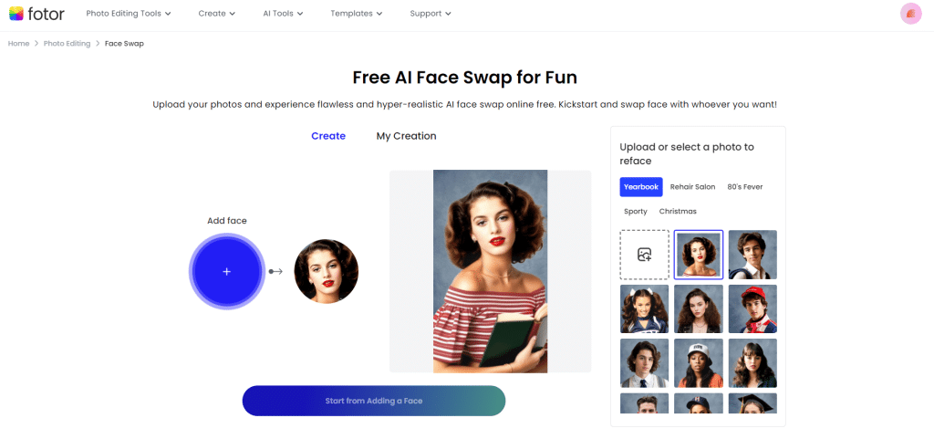 free face swap online Fotor