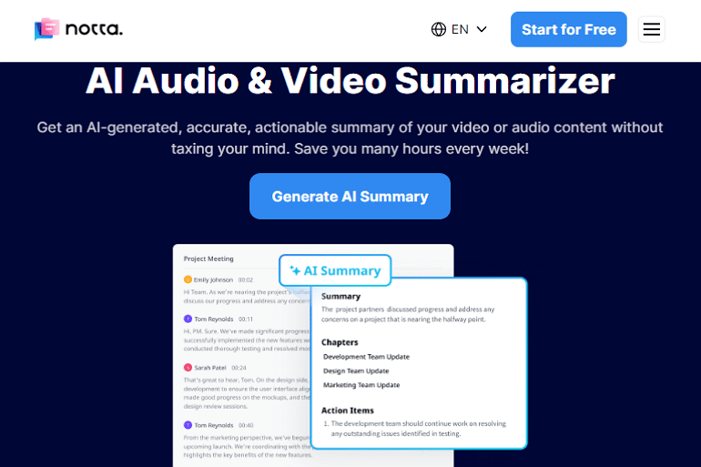 video summarizer ai Notta