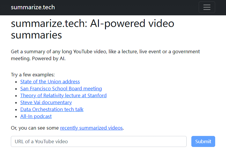 비디오 요약기 ai Summarize.tech