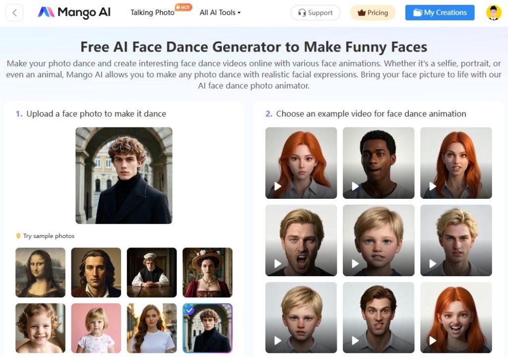 animate face from photo online free